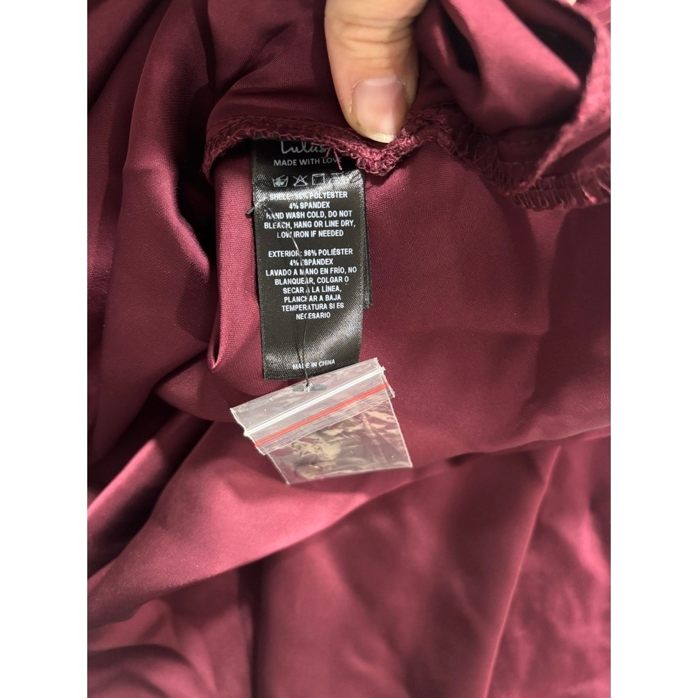 Lulus Burgundy Satin High Neck Draped Maxi Dress Size XL Sleeveless Side Slit - Picture 8 of 13